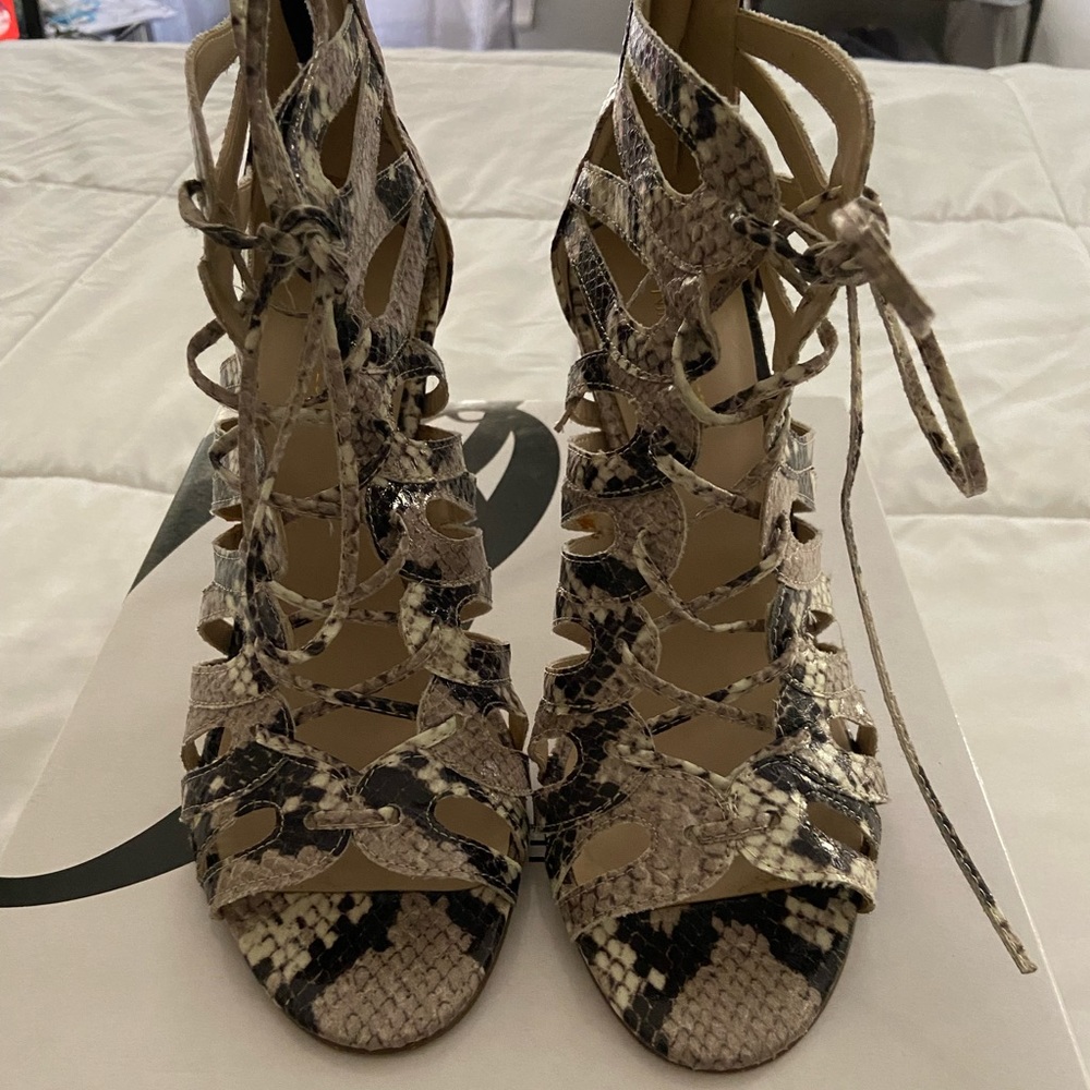 Nine West Python Print Lace Up Heels Size 8 - image 1
